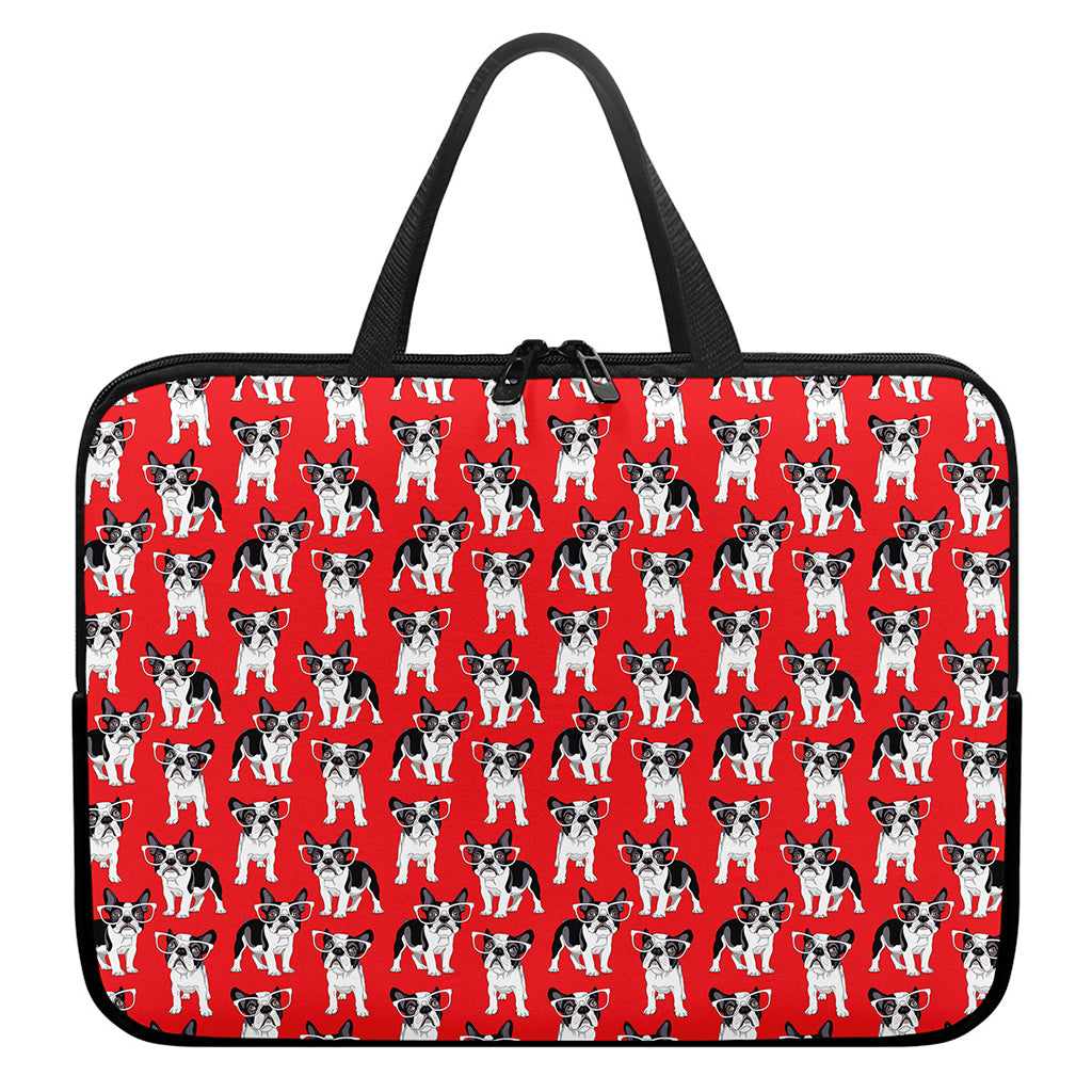 French Bulldog With Glasses Print Laptop Sleeve With Handle