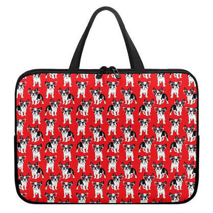 French Bulldog With Glasses Print Laptop Sleeve With Handle