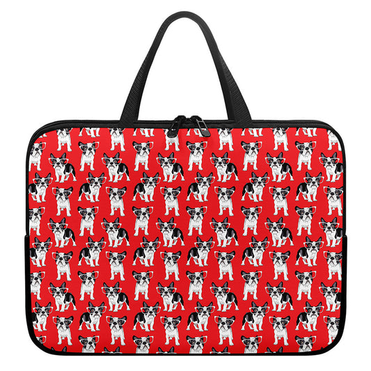 French Bulldog With Glasses Print Laptop Sleeve With Handle