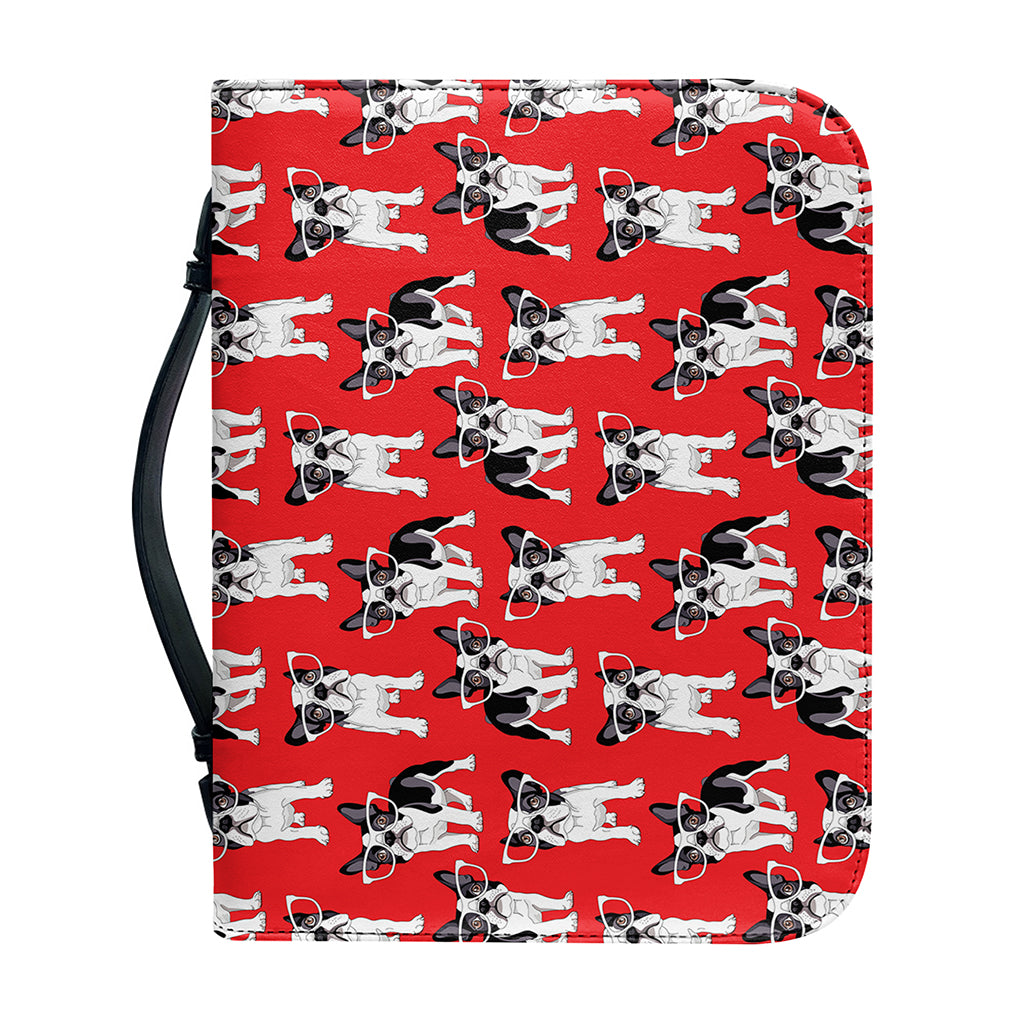 French Bulldog With Glasses Print Leather Bible Cover