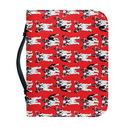 French Bulldog With Glasses Print Leather Bible Cover