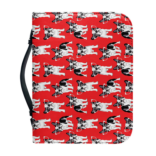 French Bulldog With Glasses Print Leather Bible Cover