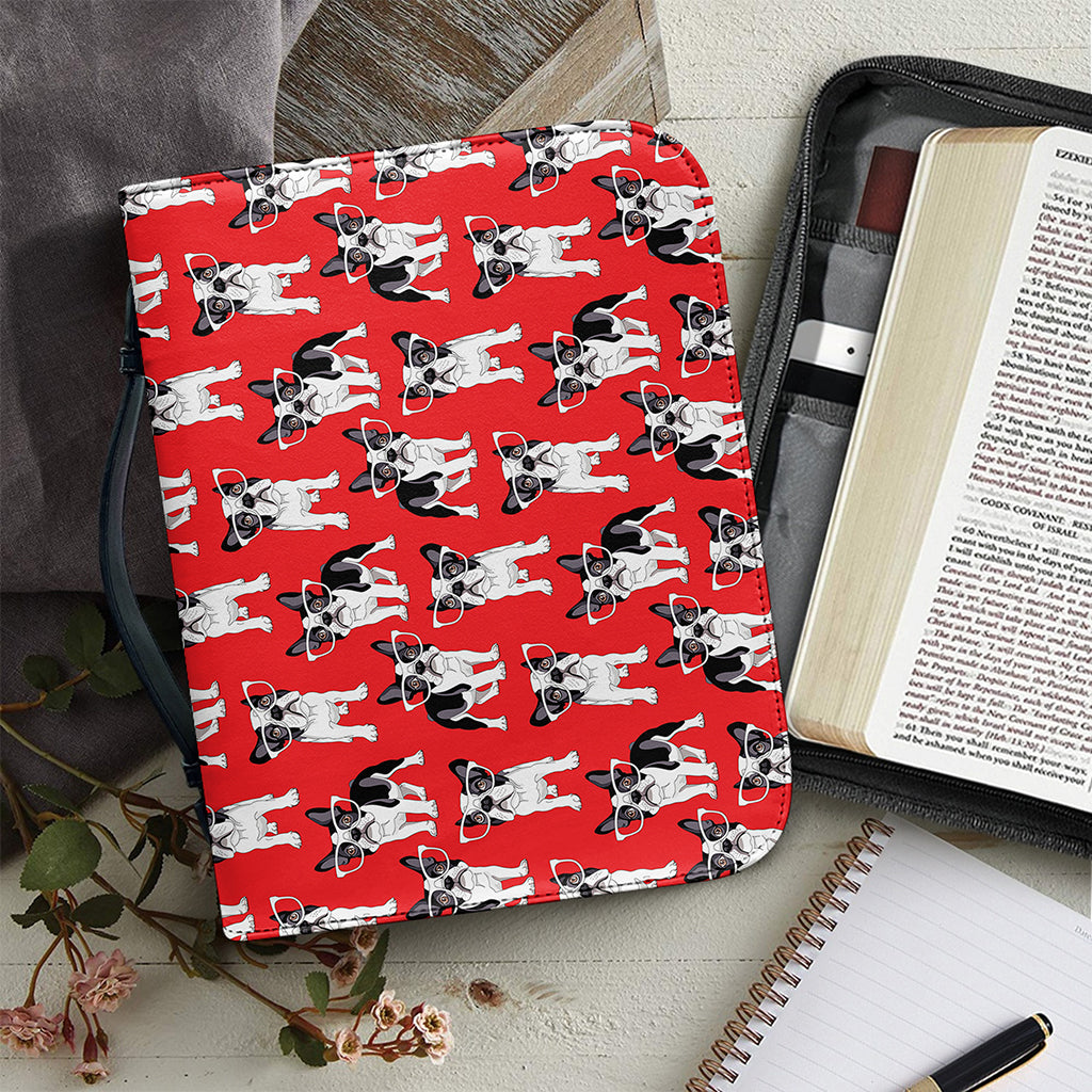 French Bulldog With Glasses Print Leather Bible Cover