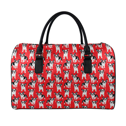 French Bulldog With Glasses Print Leather Duffle Bag