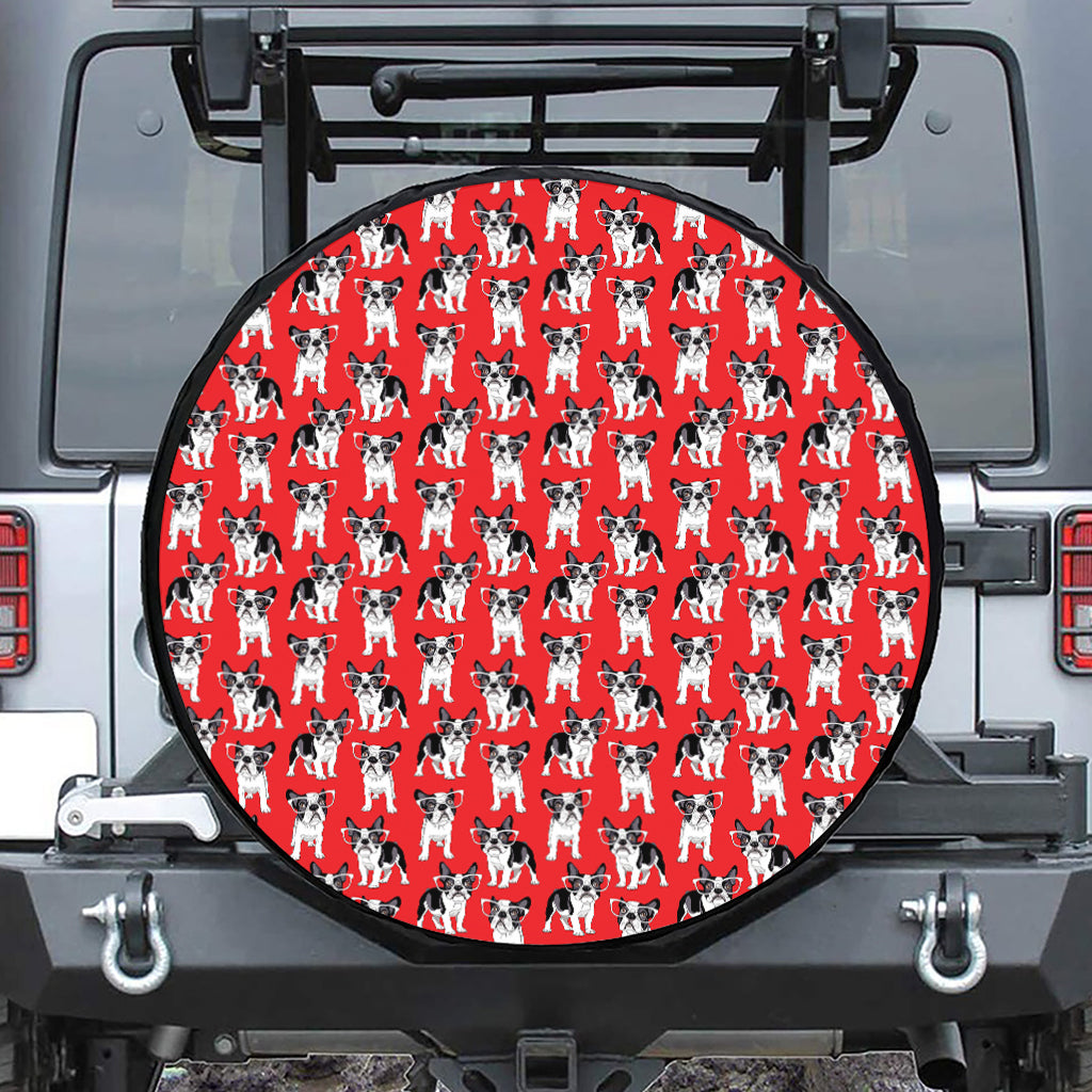 French Bulldog With Glasses Print Leather Spare Tire Cover