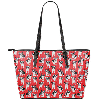 French Bulldog With Glasses Print Leather Tote Bag