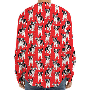 French Bulldog With Glasses Print Long Sleeve Baseball Jersey