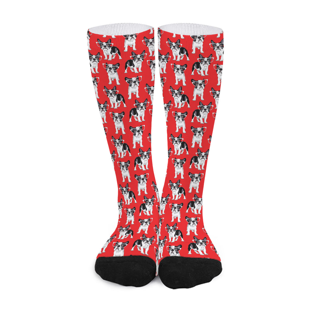 French Bulldog With Glasses Print Long Socks