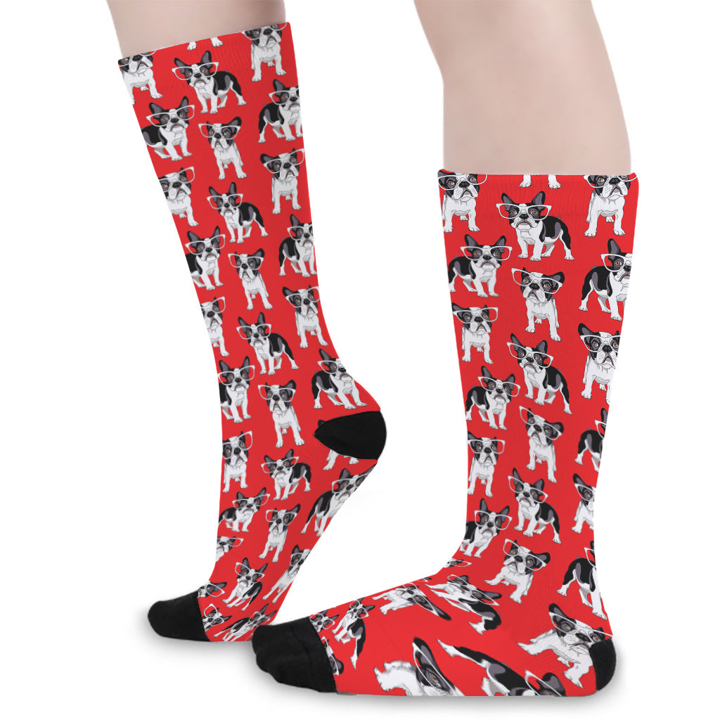 French Bulldog With Glasses Print Long Socks