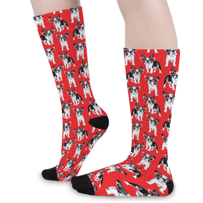 French Bulldog With Glasses Print Long Socks