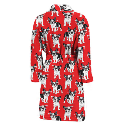 French Bulldog With Glasses Print Men's Bathrobe