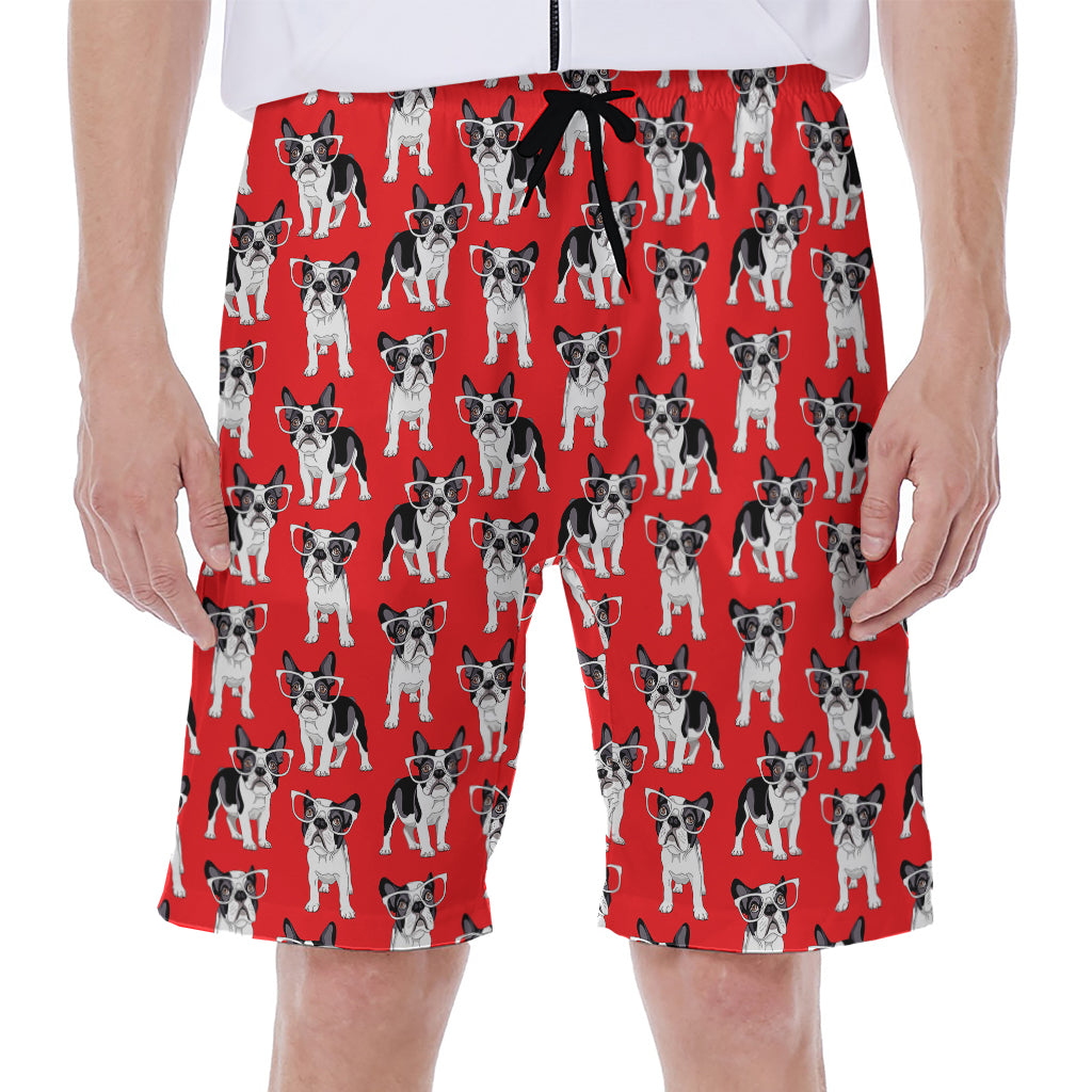 French Bulldog With Glasses Print Men's Beach Shorts