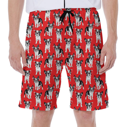 French Bulldog With Glasses Print Men's Beach Shorts