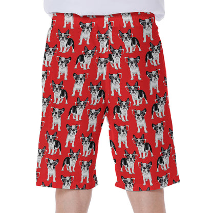 French Bulldog With Glasses Print Men's Beach Shorts
