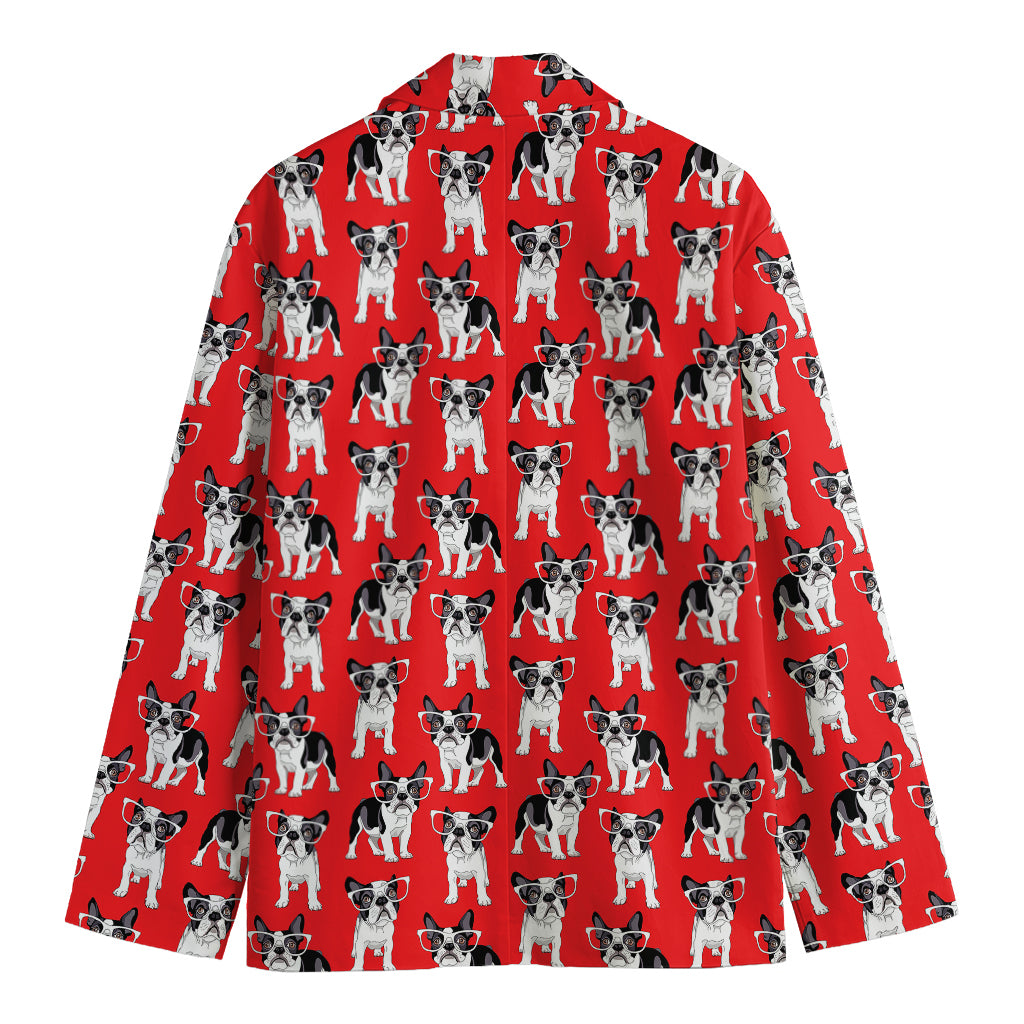 French Bulldog With Glasses Print Men's Blazer