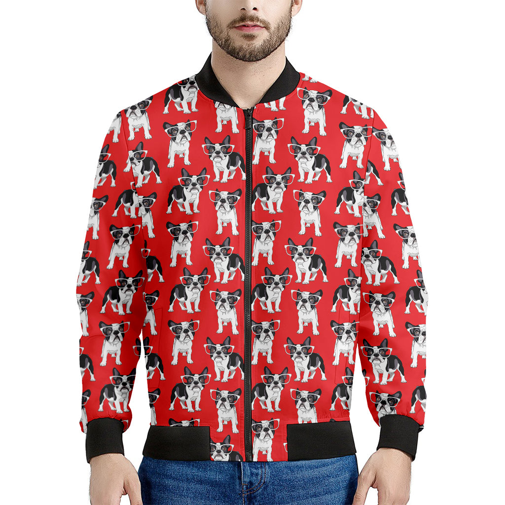French Bulldog With Glasses Print Men's Bomber Jacket