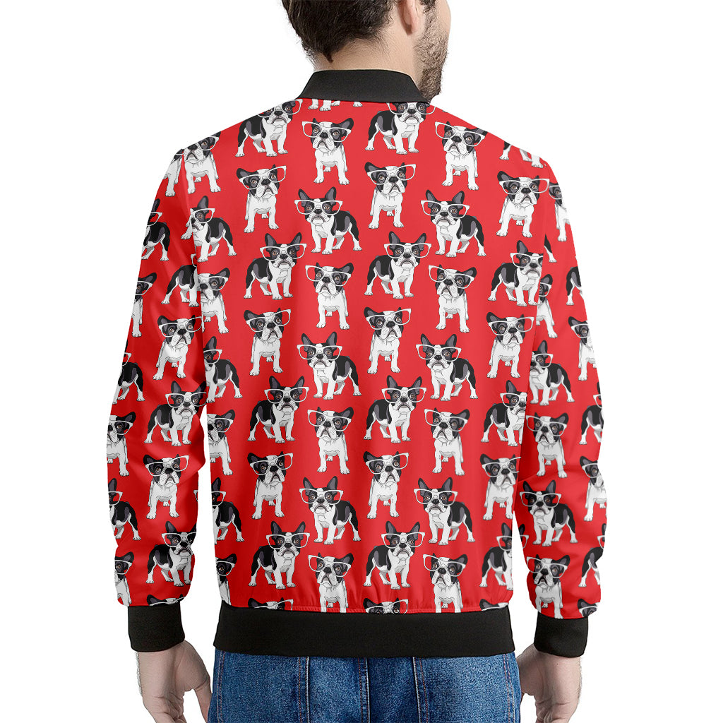 French Bulldog With Glasses Print Men's Bomber Jacket