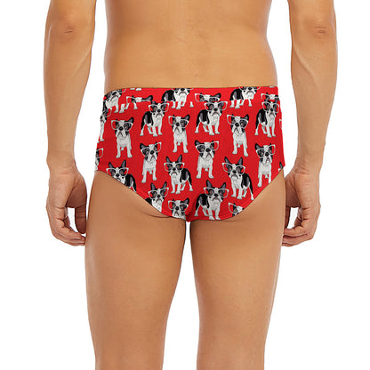 French Bulldog With Glasses Print Men's Briefs