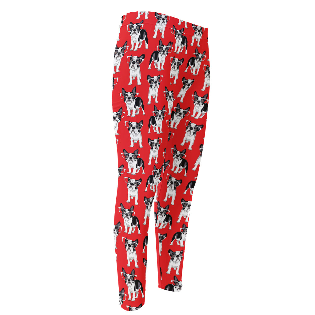 French Bulldog With Glasses Print Men's Compression Pants