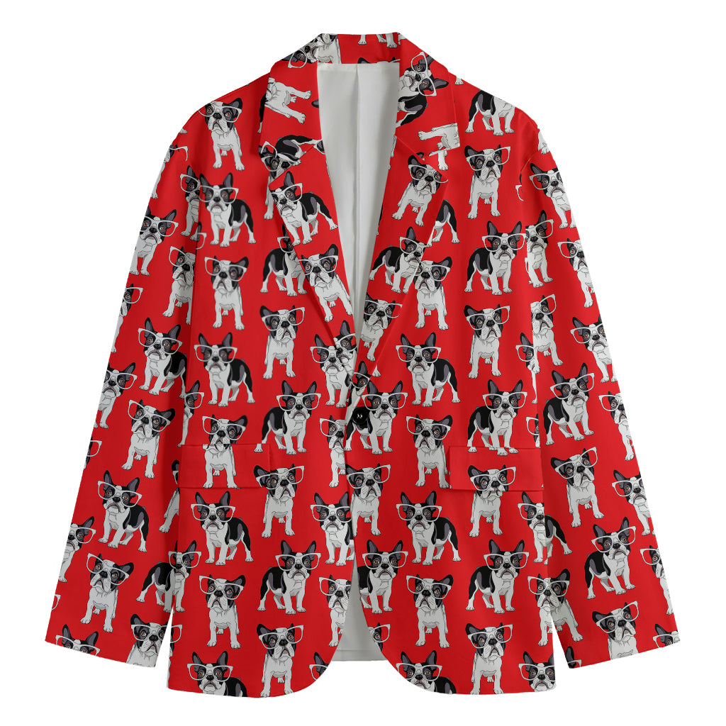 French Bulldog With Glasses Print Men's Cotton Blazer