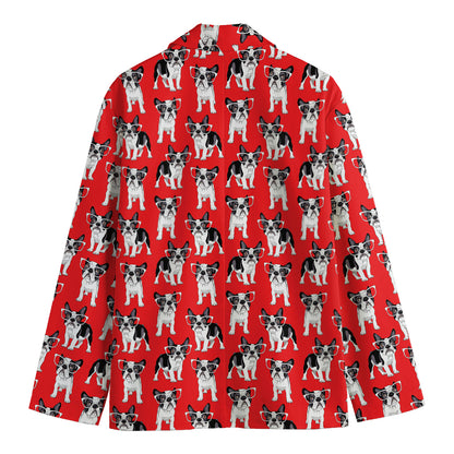 French Bulldog With Glasses Print Men's Cotton Blazer