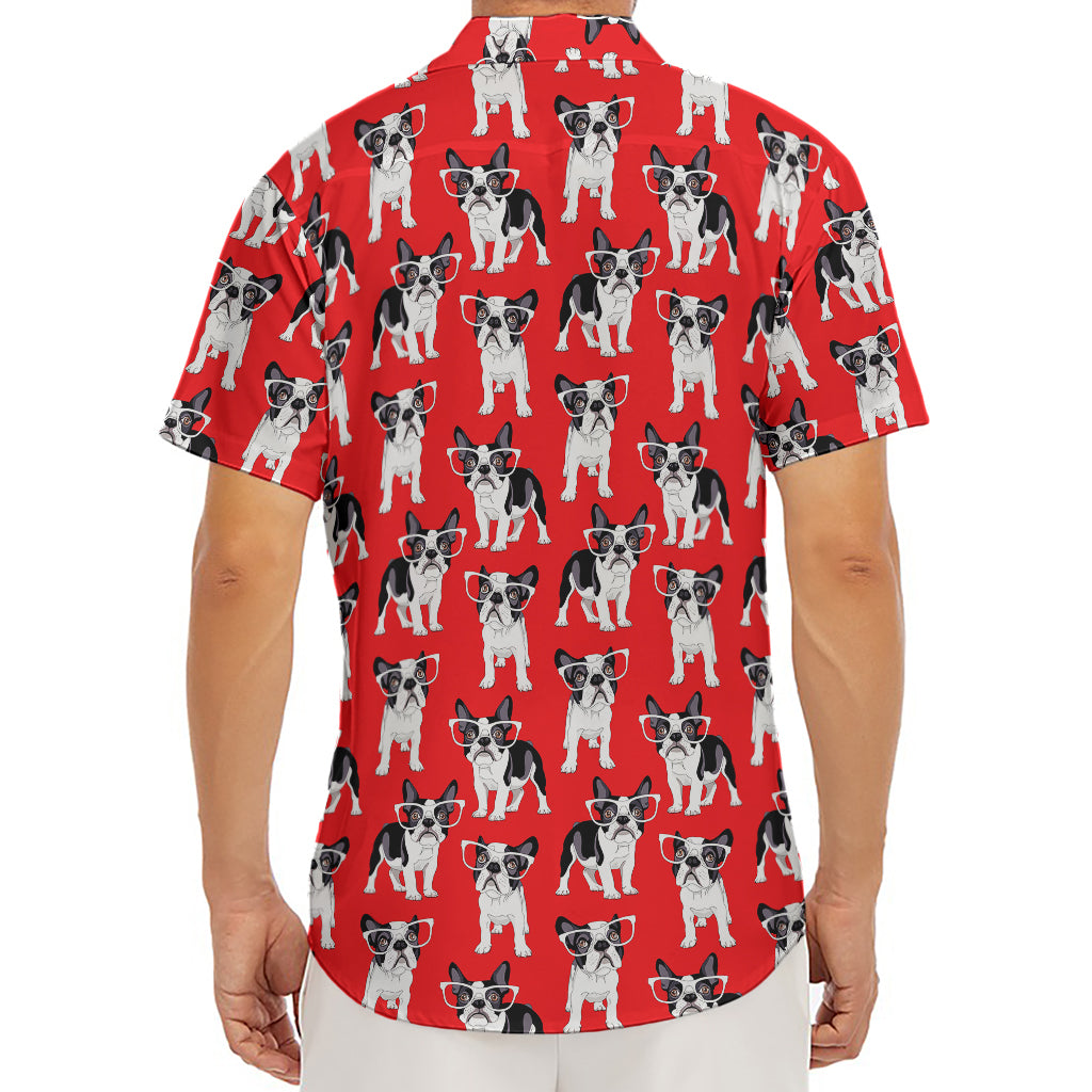 French Bulldog With Glasses Print Men's Deep V-Neck Shirt