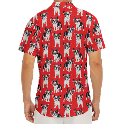 French Bulldog With Glasses Print Men's Deep V-Neck Shirt