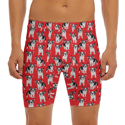 French Bulldog With Glasses Print Men's Long Boxer Briefs
