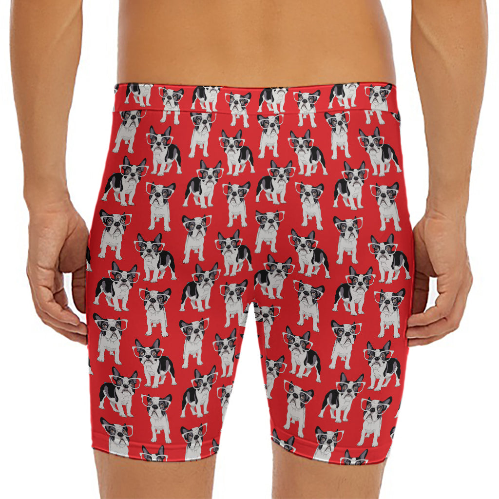 French Bulldog With Glasses Print Men's Long Boxer Briefs