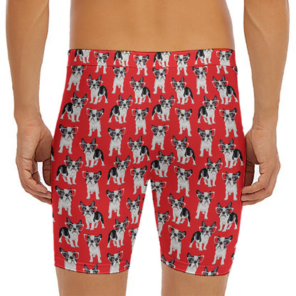 French Bulldog With Glasses Print Men's Long Boxer Briefs