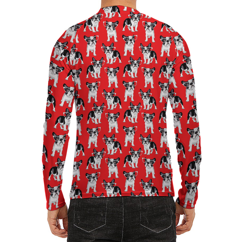 French Bulldog With Glasses Print Men's Long Sleeve Rash Guard