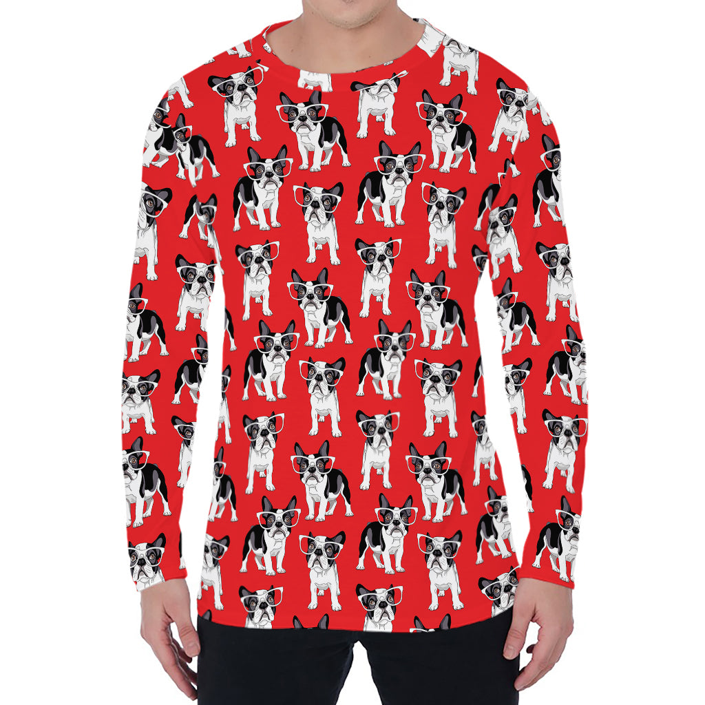 French Bulldog With Glasses Print Men's Long Sleeve T-Shirt
