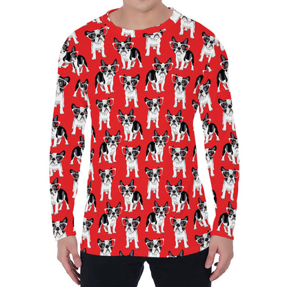 French Bulldog With Glasses Print Men's Long Sleeve T-Shirt