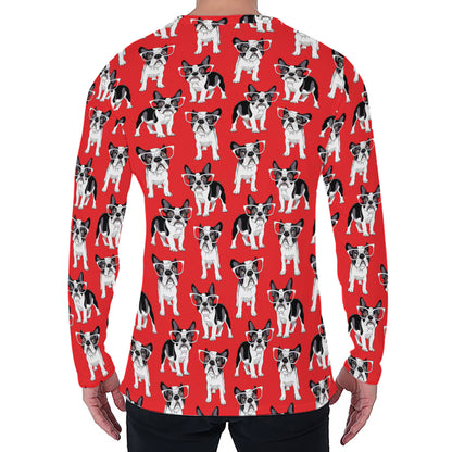 French Bulldog With Glasses Print Men's Long Sleeve T-Shirt