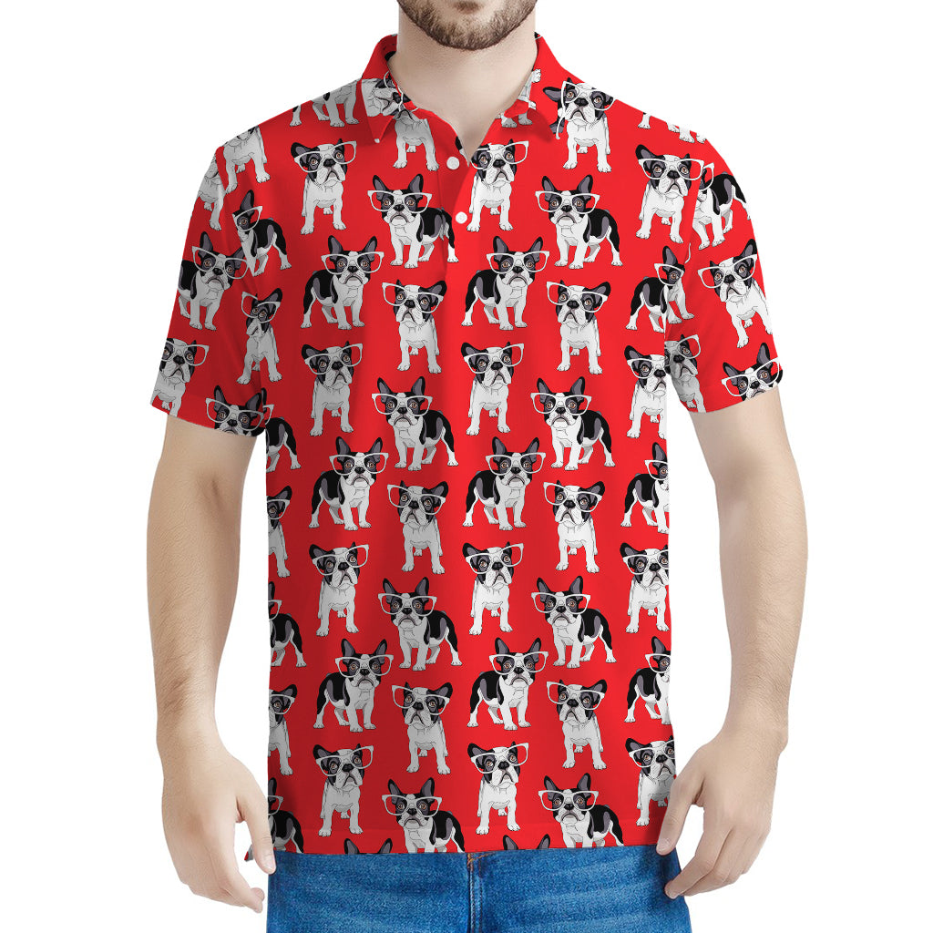 French Bulldog With Glasses Print Men's Polo Shirt
