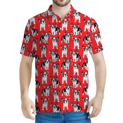 French Bulldog With Glasses Print Men's Polo Shirt
