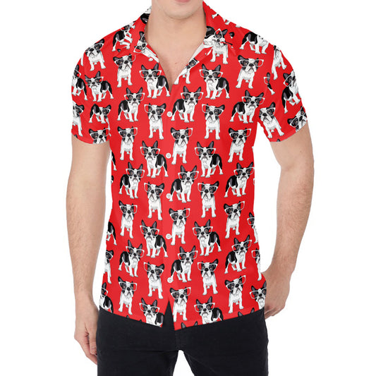 French Bulldog With Glasses Print Men's Shirt