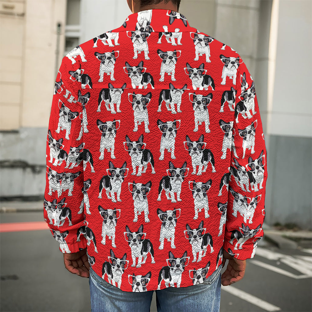 French Bulldog With Glasses Print Men's Shirt Jacket