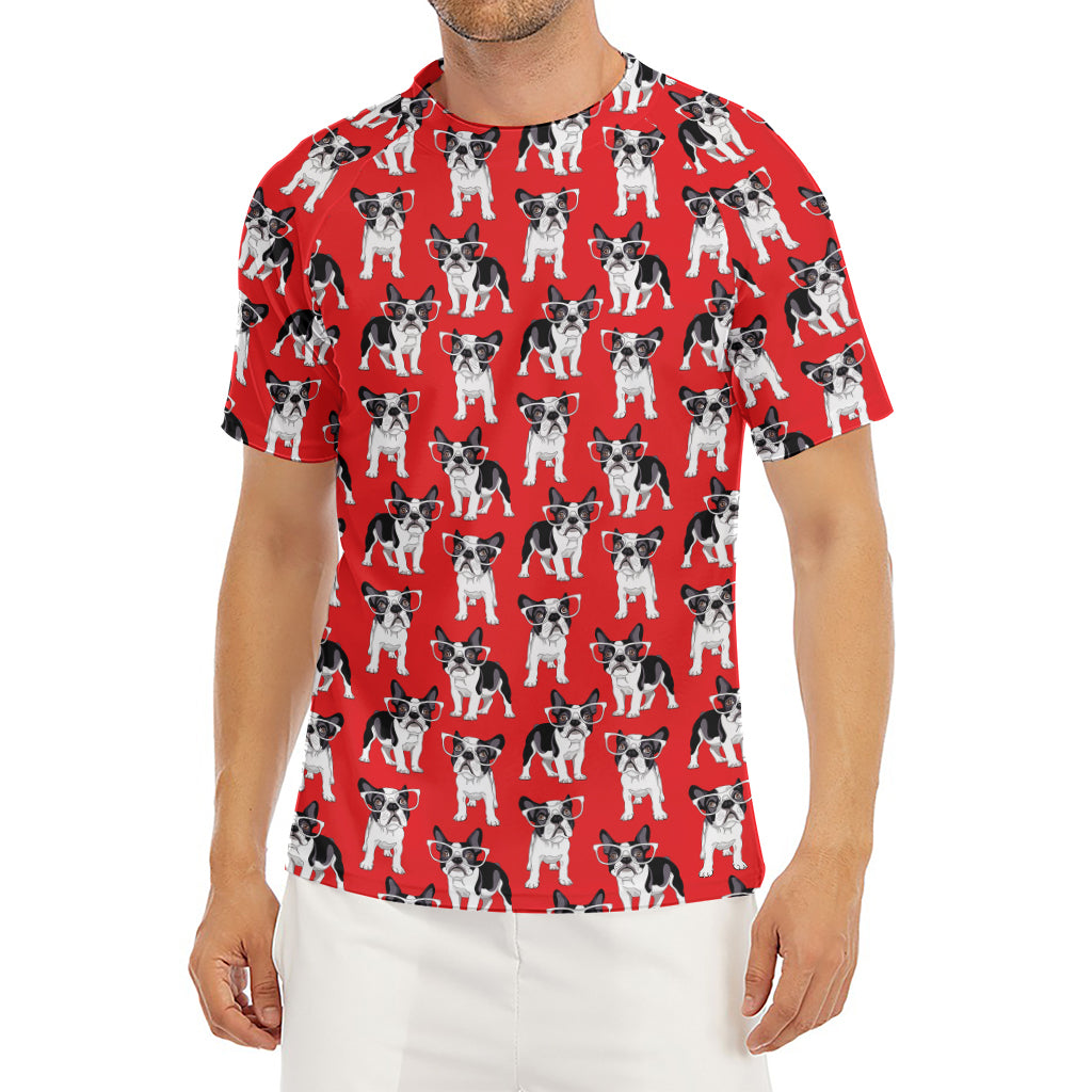 French Bulldog With Glasses Print Men's Short Sleeve Rash Guard