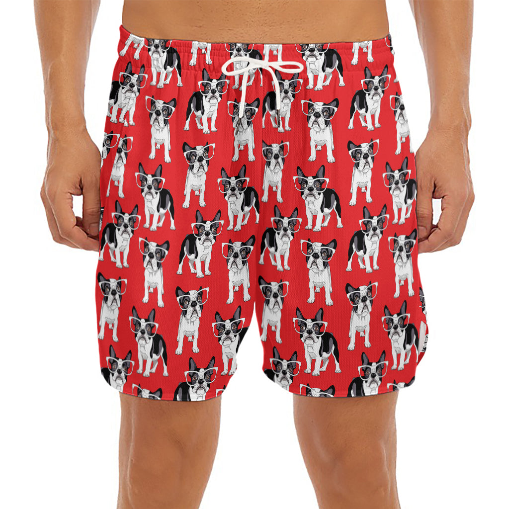 French Bulldog With Glasses Print Men's Split Running Shorts