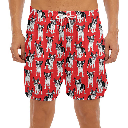 French Bulldog With Glasses Print Men's Split Running Shorts