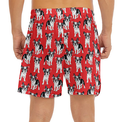 French Bulldog With Glasses Print Men's Split Running Shorts