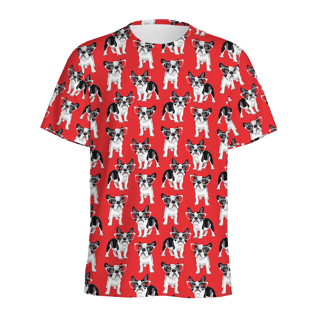 French Bulldog With Glasses Print Men's Sports T-Shirt