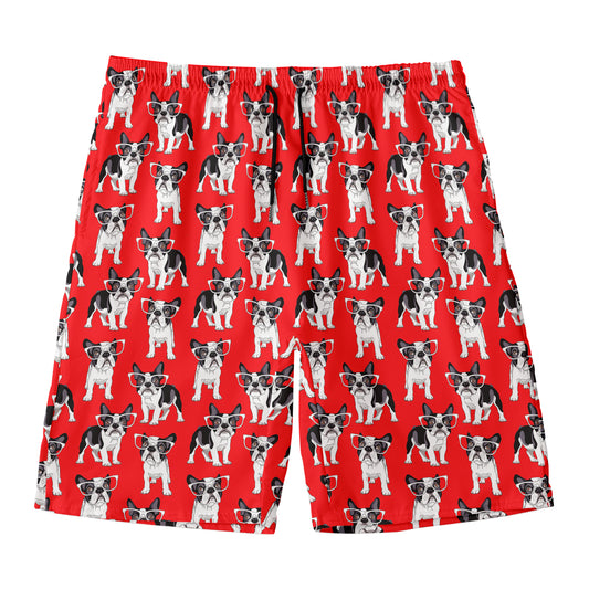 French Bulldog With Glasses Print Men's Swim Trunks