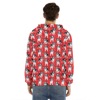 French Bulldog With Glasses Print Men's Velvet Pullover Hoodie