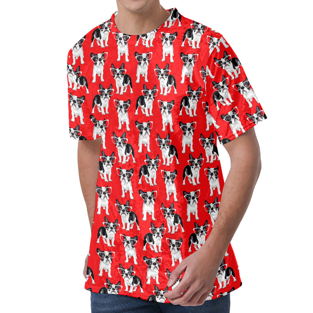 French Bulldog With Glasses Print Men's Velvet T-Shirt
