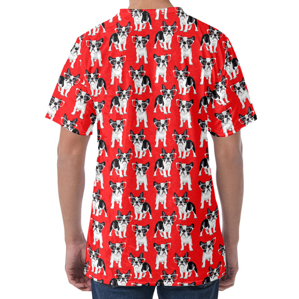 French Bulldog With Glasses Print Men's Velvet T-Shirt