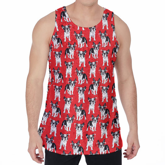 French Bulldog With Glasses Print Men's Velvet Tank Top