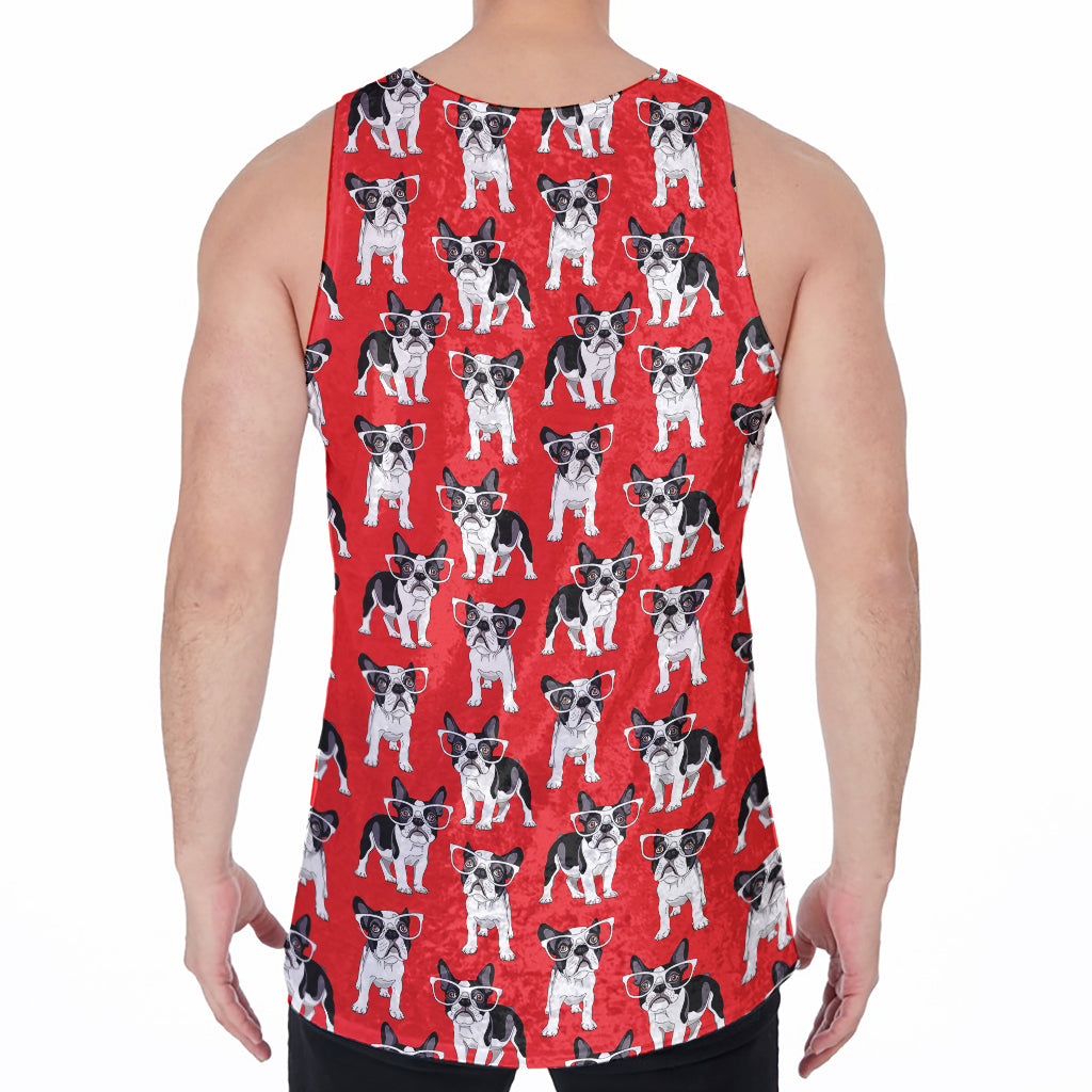 French Bulldog With Glasses Print Men's Velvet Tank Top