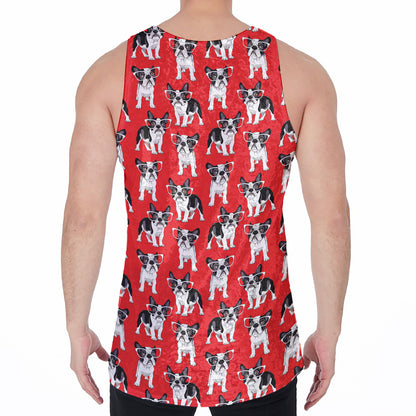 French Bulldog With Glasses Print Men's Velvet Tank Top